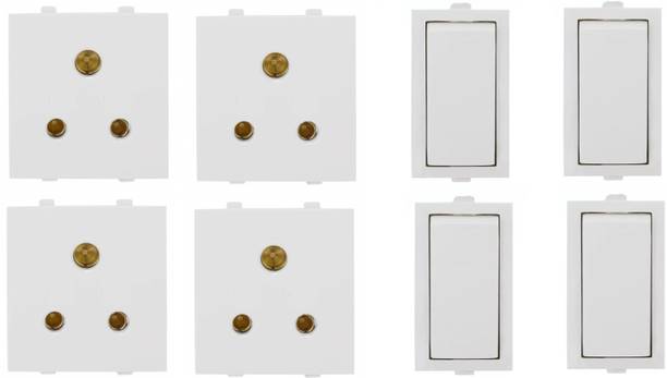 JELECTRICALS Modular 6 AMP Switch and Socket 4 Combo 6 A One Way Electrical Switch