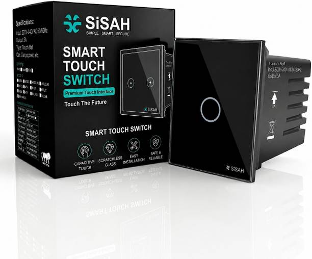 SiSAH 6 Amp 1 Gang Glass Touch Switch | Modular Wall Switch | Black 6 A One Way Electrical Switch