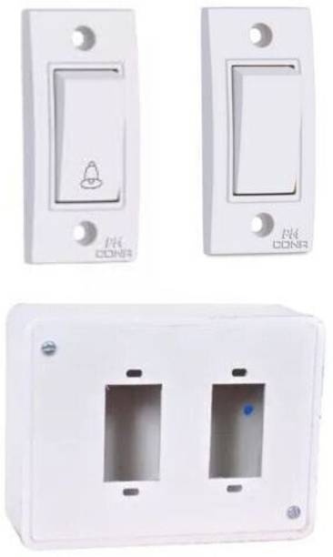 PM Cona WAWA 6A Bell Push (9011) + 6A 1Way Switch (9001)+ Non Modular PVC Board 6 A One Way Electrical Switch
