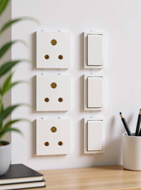 JELECTRICALS Modular 6 AMP Switch and Socket 3 Combo 6 A One Way Electrical Switch