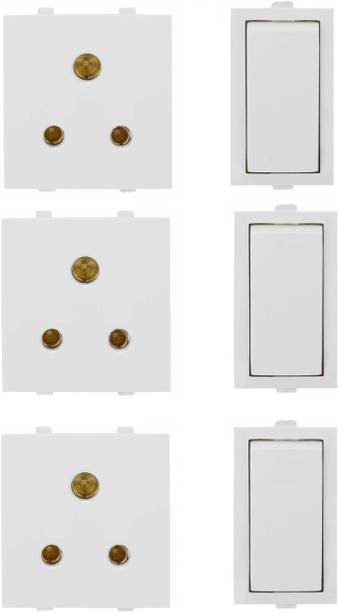 JELECTRICALS Modular 6 AMP Switch and Socket 3 Combo 6 A One Way Electrical Switch