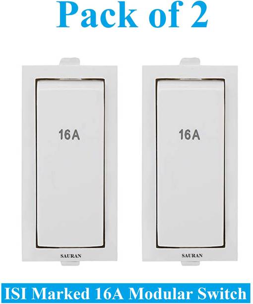 Sauran Pack of 2 Pieces 16amp ISI Marked Modular Switch White (ESP65) 16 A One Way Electrical Switch