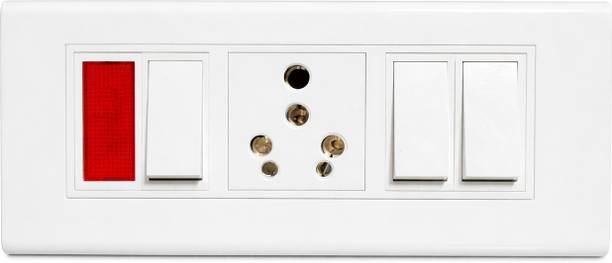 APR Modular Switch Board 3 Switch + 1 Socket + Indicator (White) 16 A One Way Electrical Switch