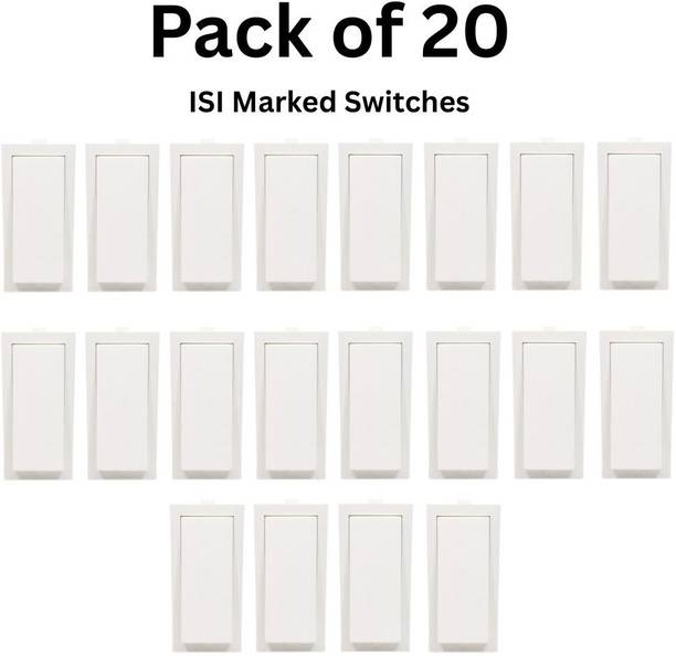 Para Electricals 10A Modular Switch - High-Durability Polycarbonate, ISI Certified (Pack of 20) 10 A One Way Electrical Switch
