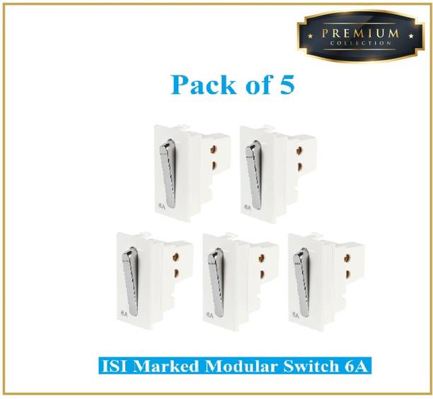 Sauran Pack of 5 Premium Quality Silver 6amp Modular Switch (PRE14.2) 6 A One Way Electrical Switch