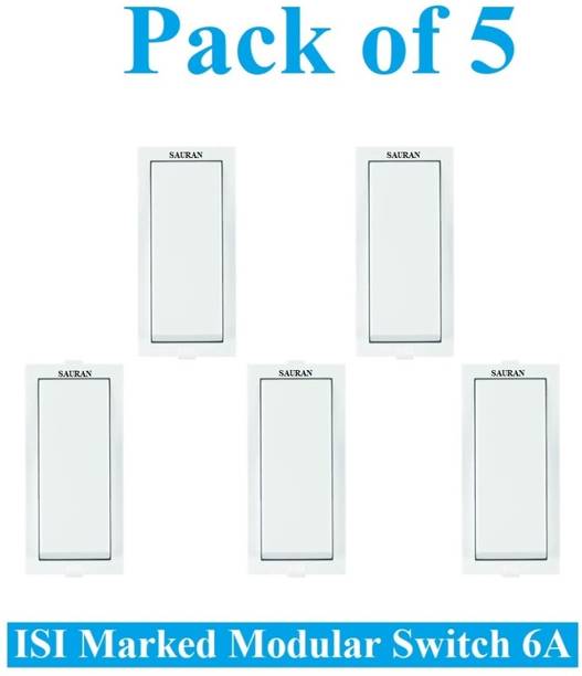 Sauran Pack of 5 Pieces 6amp ISI Marked Modular Switch White (ESP11.2) 6 A One Way Electrical Switch