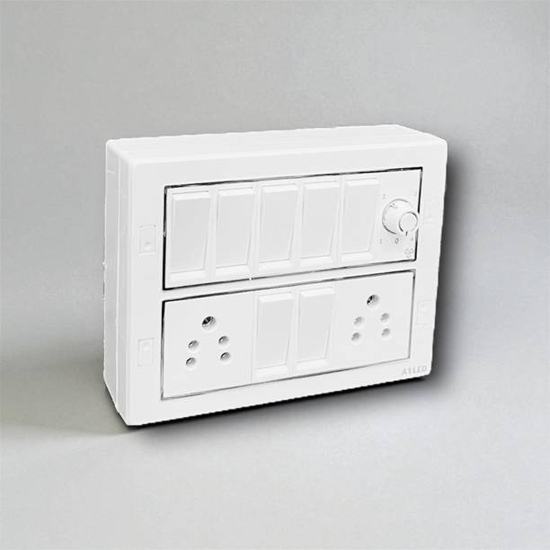 A1 LED 12 Modular Switch Board | 7 Switch, 2 Socket, 1 Regulator | Ready to Use Unit 1250 A One Way Electrical Switch