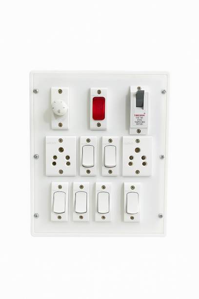 Rgtas Modular Switch Board with 2 Universal Sockets, 6 Switches, Regulator 20 A One Way Electrical Switch
