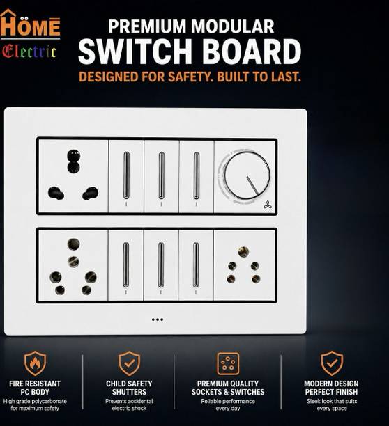 HOME ELECTRIC ROMA MODULAR SWITCHBOARD WITH SOCKETS & PREMIUM 5 -STEP FAN REGULATOR 6 A One Way Electrical Switch