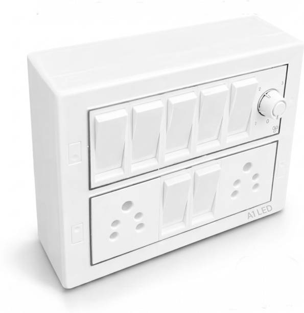 A1 LED 12M Switch Board 7 Switch 2 Socket Fan Regulator Wall Mount Panel 10 A One Way Electrical Switch