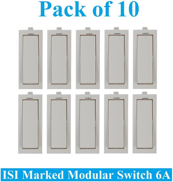 Sauran Pack of 10 Pieces 6amp ISI Marked Modular Switch White (ESP18) 6 A One Way Electrical Switch