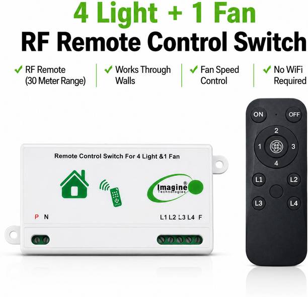 Imagine Technologies RF Remote Control Switch for 4 Light 1 Fan Regulator(Humming less Fan Speed ) 5 A One Way Electrical Switch
