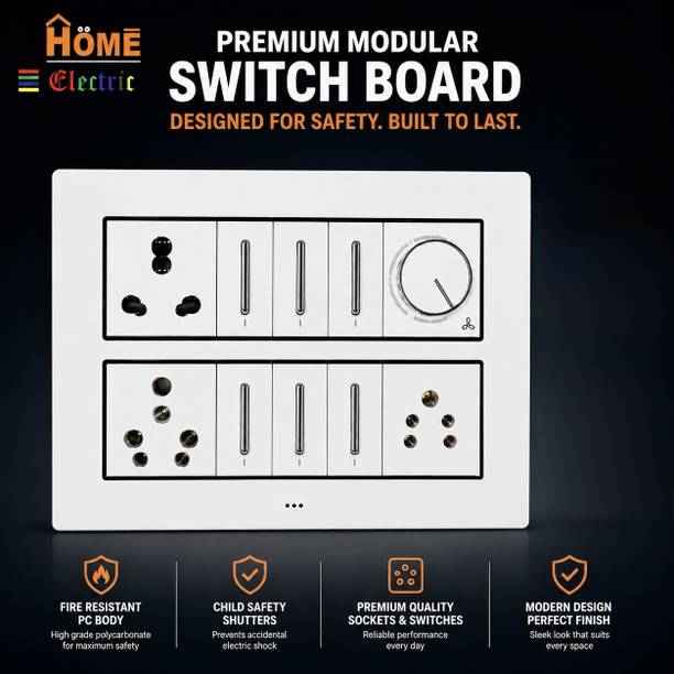 HOME ELECTRIC ROMA MODULAR SWITCHBOARD WITH SOCKETS & PREMIUM 5 -STEP FAN REGULATOR 6 A One Way Electrical Switch