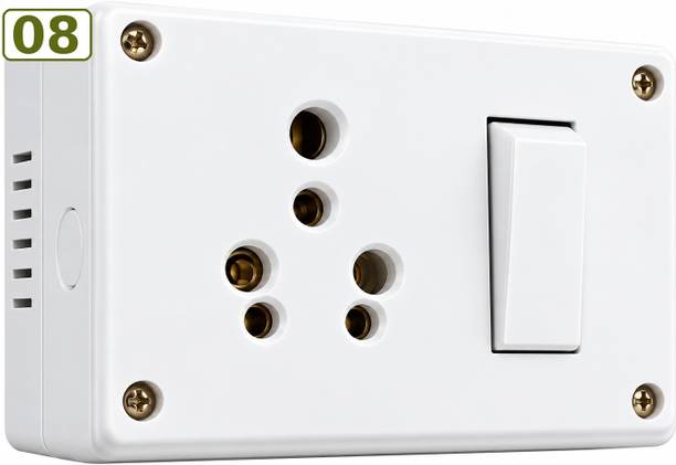 GROOVS White 5 Pin Socket Outlet for Home 6 A One Way Electrical Switch