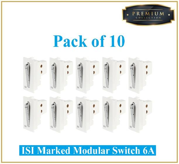 Sauran Pack of 10 Premium Quality Silver 6amp Modular Switch (PRE14.3) 6 A One Way Electrical Switch