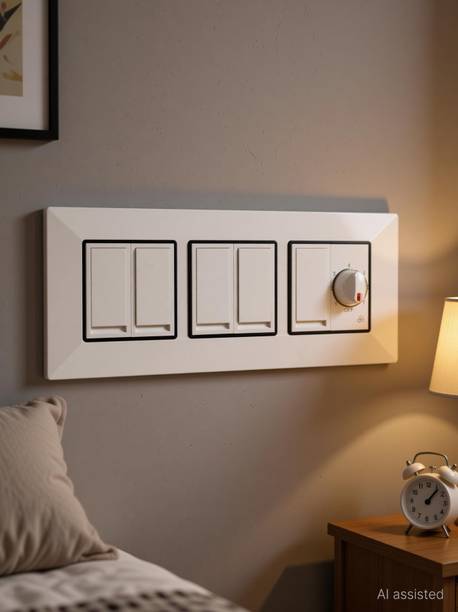 APR 5 Switch + 1 Fan Regulator Modular Switch Board Plate (White) 16 A Three Way Electrical Switch