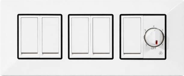 APR 5 Switch + 1 Fan Regulator Modular Switch Board Plate (White) 16 A Three Way Electrical Switch