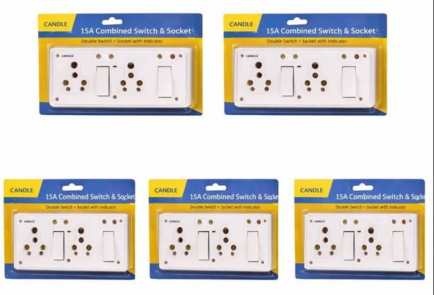 CANDLE Unbreakable(Pack of 5)15amp.(2+5)Switch+Socket+Indicator Combined Board 2+5 15 A One Way Electrical Switch