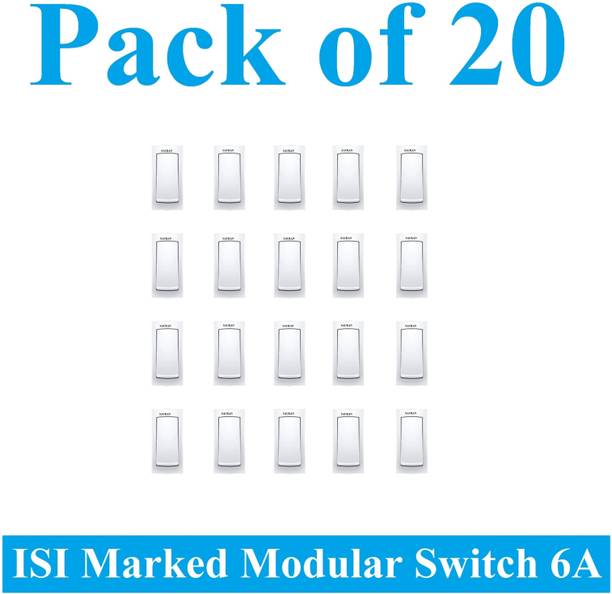 Sauran Pack of 20 Pieces 6amp ISI Marked Modular Switch White (ESP17) 6 A One Way Electrical Switch