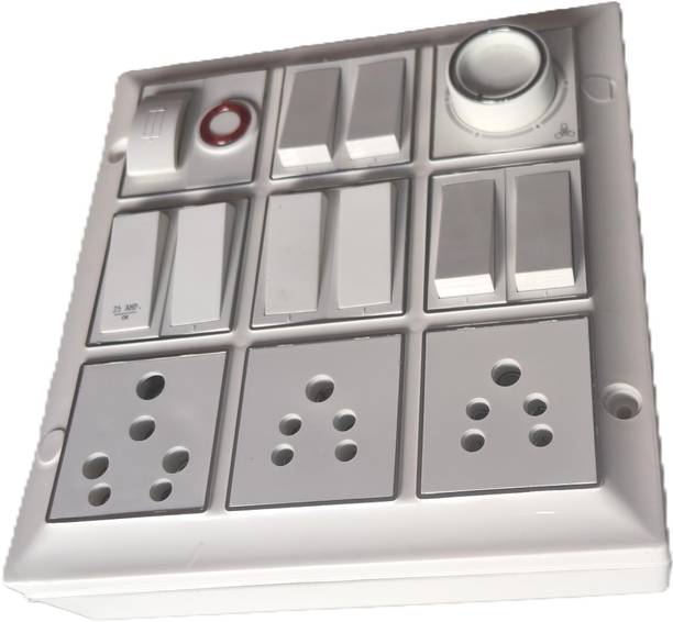AP 18 Module Modular Gang Box (SilverLine) with 2 6A and 1 16A Sockets, Switches Wall Plate