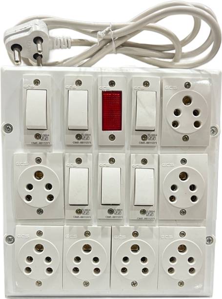 SS TRADER 14 Way Heavy Combined Board 7 Socket 6 Switch 1 Indicator With 2 Mtr Wire Cable Wall Plate