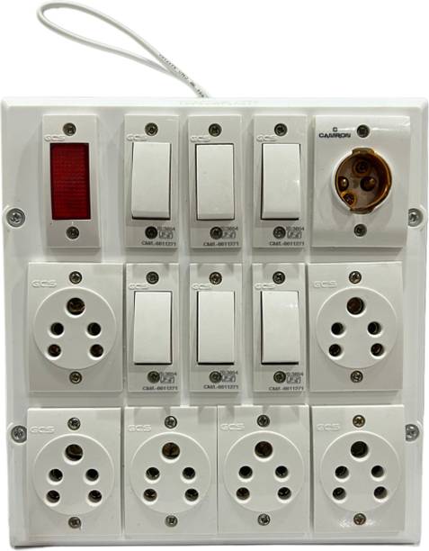 SS TRADER 14 Way Combined Board 6 Socket 6 Switch 1 Indicator 1 Holder With Connection Wall Plate