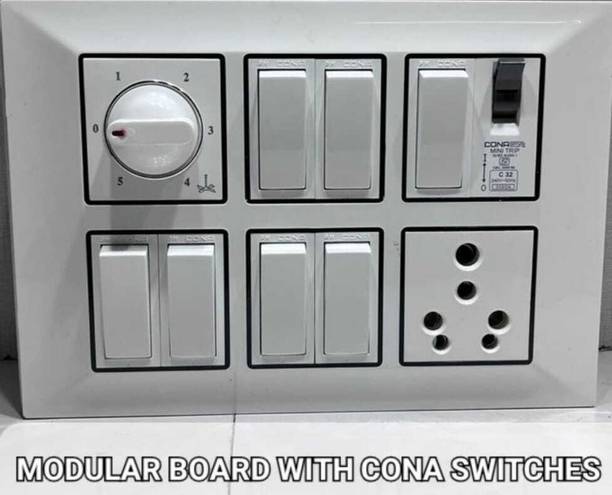 BAHUL Modular Wall Surface Electric Board with 7 Switch 1 Socket 1 Regulator Cona Mcb Wall Plate