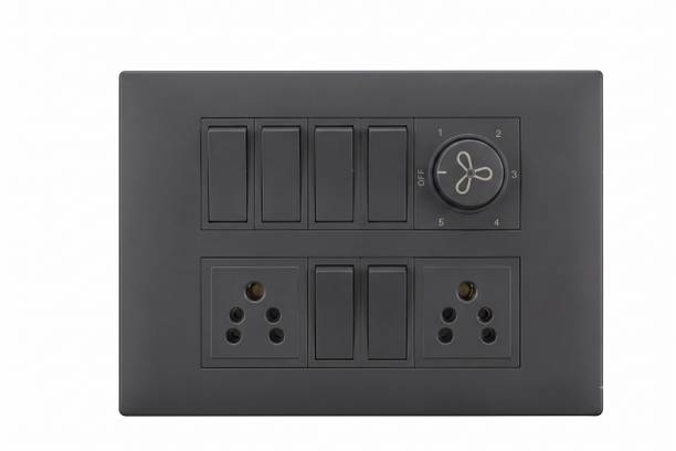 BAHUL BAHUL 6 Switch 2 Socket Modular Board | 1 Fan Regulator | Premium Matte Black Wall Plate