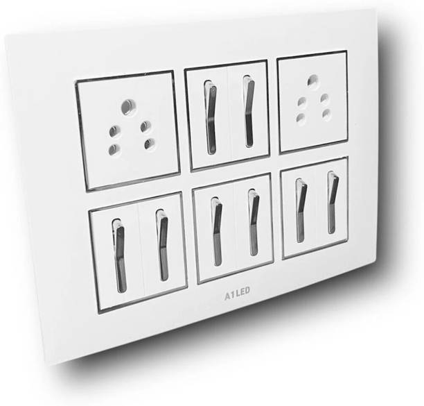 A1 LED A1LED 12 Modular Switch Plate with 8 Switches 2 Sockets Glossy Body Wall Plate