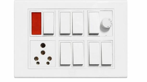 APR Modular Switch Board 8 Switch + Socket + Regulator (White) Wall Plate