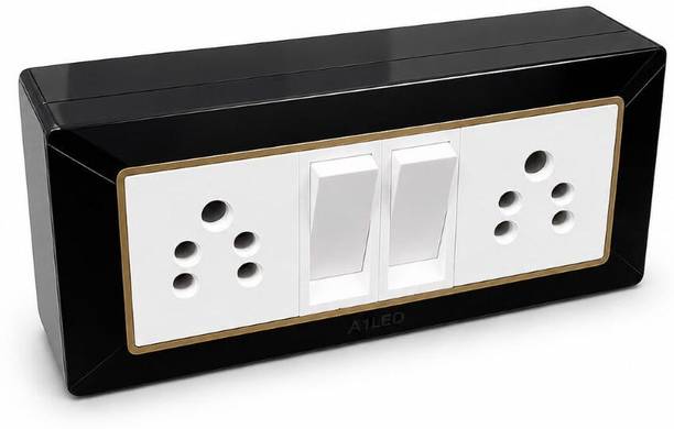 A1 LED 6 Modular Switch Board with 2 x 10A Switch & 2 x 6A Socket for Home Wall Plate