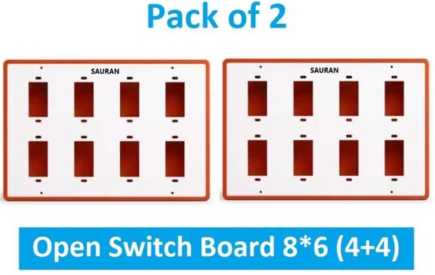 Sauran Pack of 2 Open Switch Board 8*6 (4+4) Plastic H072 OSB30.2 Wall Plate