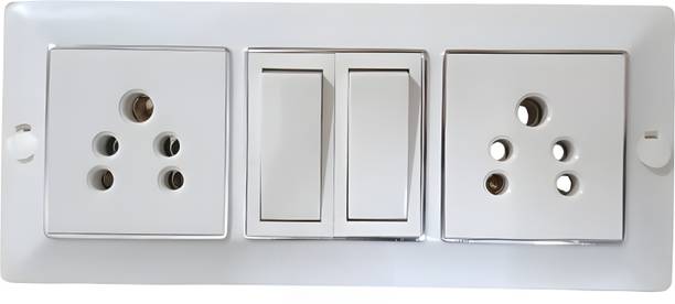 RoshniElectric Modular Switch Board with 2 Switch & 2 Universal Socket with Copper wiring Wall Plate
