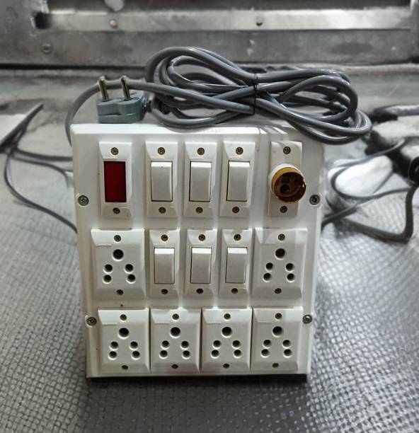 SS TRADER 14 Way 6 Socket 6 Switch 1 Indicator 1 Holder 2.5 Mtr Wire 20 Amp Extension Box Wall Plate