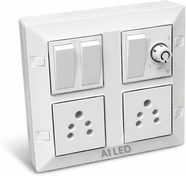 A1 LED 8 Module Modular Switch Board with Socket & Regulator Wall Mount Panel Wall Plate