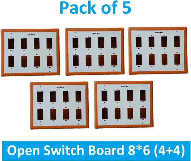 Sauran Pack of 5 Open Switch Board 8*6 (4+4) Plastic H072 OSB34.3 Wall Plate