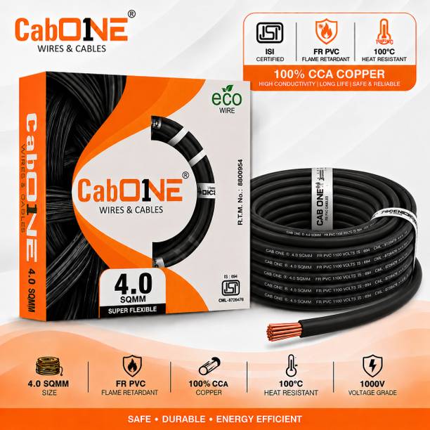 CabONE Lite 6.0 Sqmm CCA Copper Wire | 90m | Single Core | FR PVC Insulated | Domestic 6 sq/mm Black 300 ft. Wire