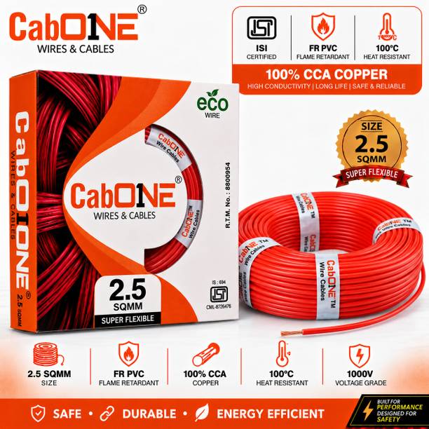 CabONE Lite 2.5 Sqmm CCA Copper Wire | 90m | Single Core | FR PVC Insulated | Domestic 2.5 sq/mm Red 300 ft. Wire Red