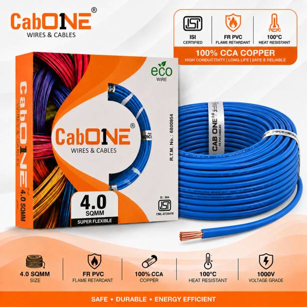 CabONE 4.0 sqmm COPPER Electrical Wire 90 MTR | Single Core | FR PVC Insulated Domestic 4 sq/mm Blue 300 ft. Wire