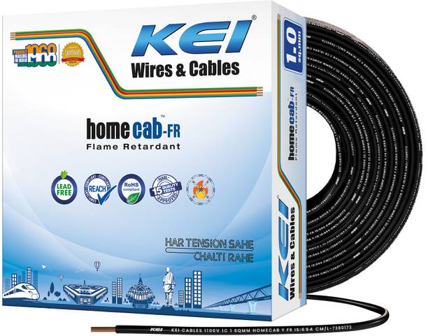 KEI Homecab 99.97% Pure Copper Conductor FR PVC Insulated 1 sq/mm Black 90 m Wire
