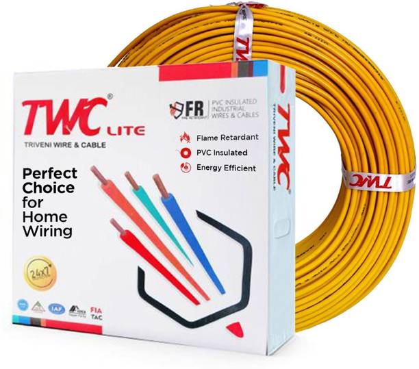 TWC Lite Single Core Electric Wire For Domestic & Industrial Purpose|PVC Copper Wire 6 sq/mm Yellow 90 m Wire