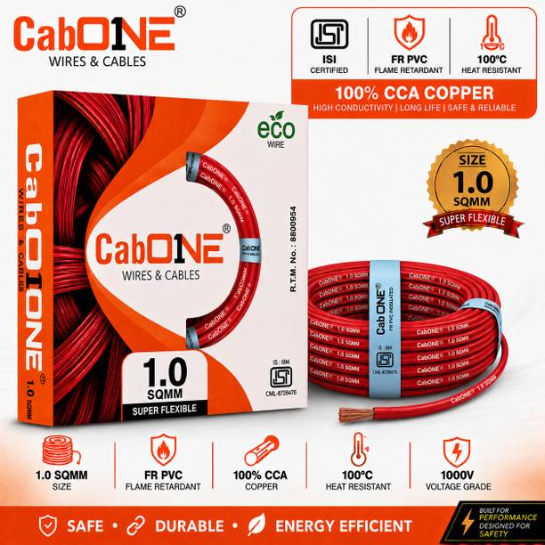 CabONE Lite 1.0 Sqmm Electrical Wire|90m|Single Core|Copper|FR PVC Insulation Domestic 1 sq/mm Red 300 ft. Wire