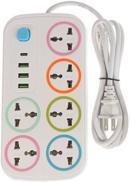 Arbolex Power Strip with 6 Universal Sockets, 3 USB Ports, Type-C Port, Power Switch 6  Socket Extension Boards