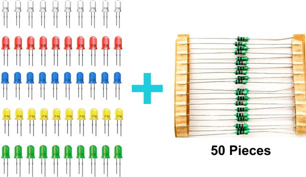SYMFONIA 50 Pieces 5mm LED and 50 Pieces Resistance Diodes Round Head DIY Light Electronic Hobby Kit