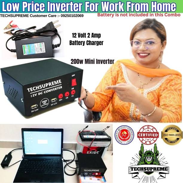 TechSupreme Low Price 200 Watt 12v dc to ac inverter & 12V 7 Amp UPS Battery Charger A7 Square Wave Inverter