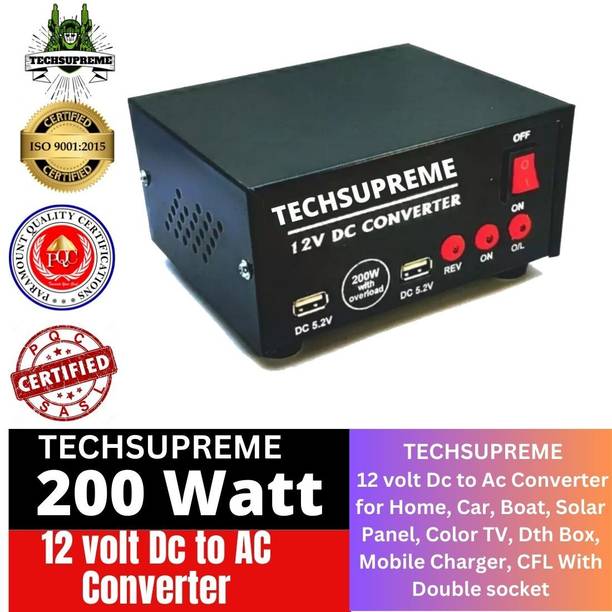 TechSupreme 200W Mini DC to AC Converter with Dual USB & Double 5 Pin Socket output A8 Square Wave Inverter
