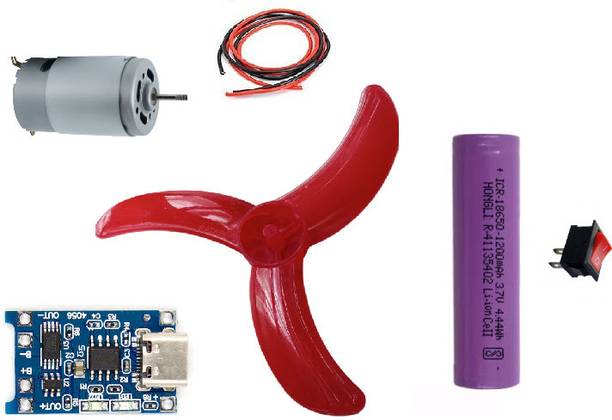 Electroparticle DIY 3.7V High-Speed Fan Kit with Motor, Blade, Battery, Charger, Switch & Wire Electronic Components Electronic Hobby Kit