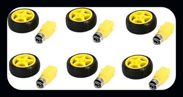 R&D Kit A-Dual Shaft DC BO Motor With Rubber Robot Wheel Black Yellow Pack of 6 Motor Control Electronic Hobby Kit