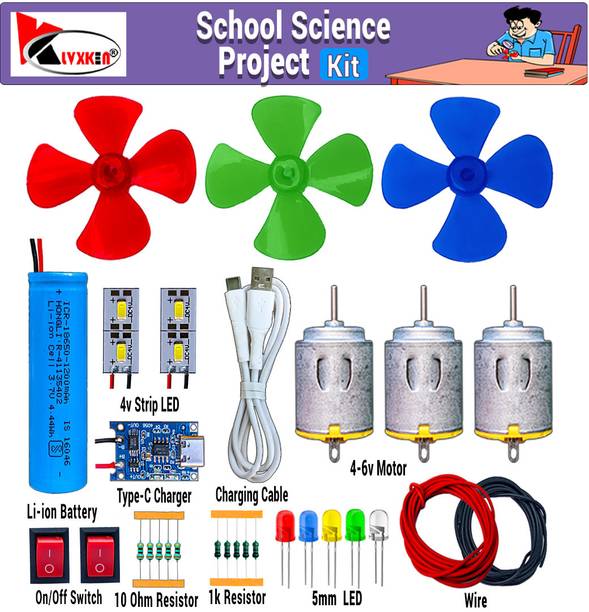 KLVXKEN 4v DC Motor,3.7V Li-Battery,Fan,LED Light & Other Electronics Kit For Students Electronic Components Electronic Hobby Kit