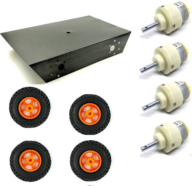 INVENTO 4 Wheel Car Kit Metal Chassis 260x130x45mm + 300 RPM DC Motor + 80x25 mm Wheel Automotive Electronic Hobby Kit